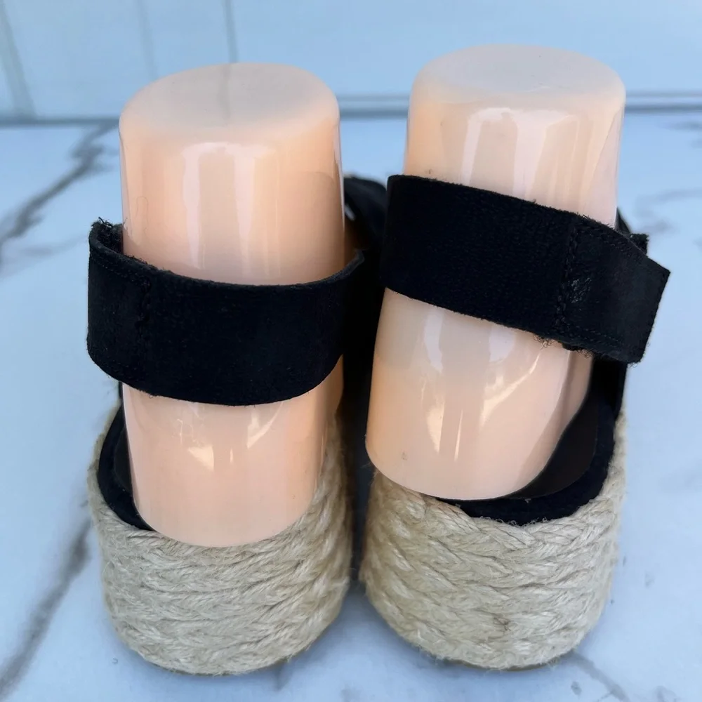 Women's Eileen Fisher Wedge Espadrilles black leather sandals size 6
